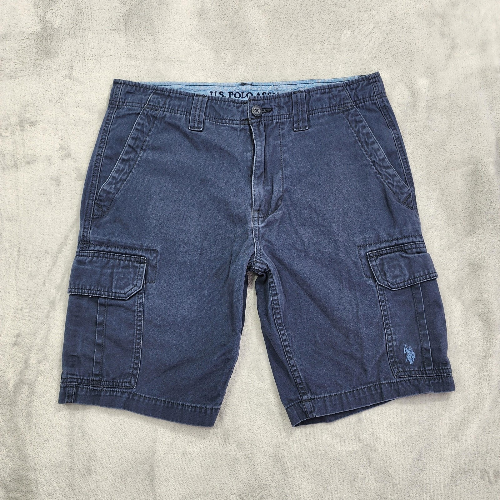 U.S. Polo Assn Shorts Mens 32 Blue Cargo Canvas Relaxed Fit 11 Inseam Casual